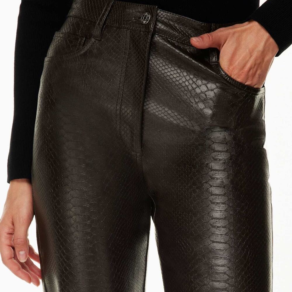 Aritzia Wilfred Melina Python Vegan Leather Straight Leg Pants Brown Size 4